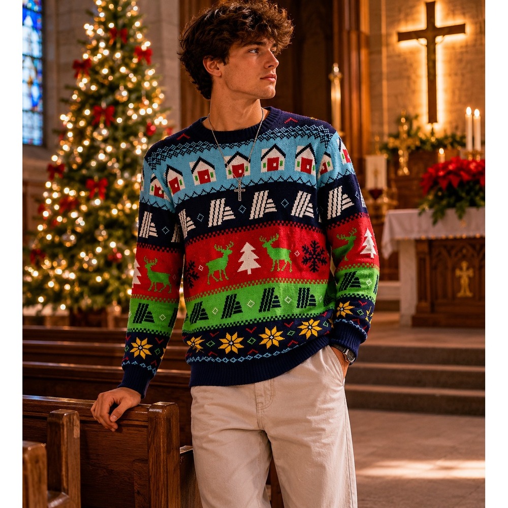 Aldi Holiday Ugly Geometric Christmas Sweater Unisex Size Small